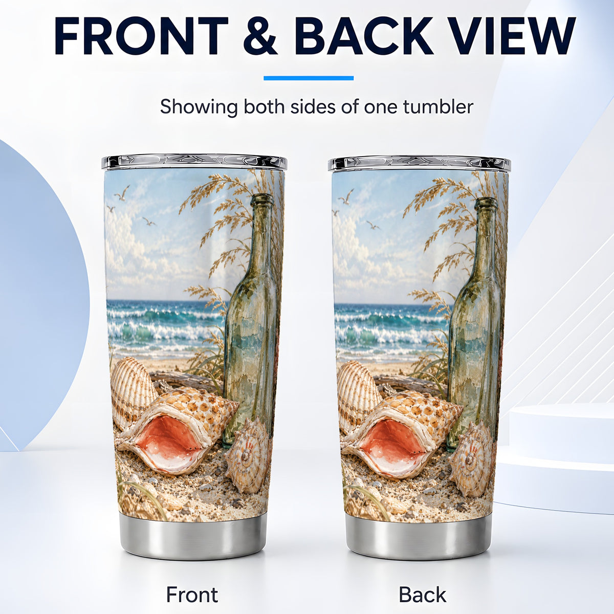 #pl[20oz|Steel] Beach Seashell Tumbler 20oz, Coastal Tumbler, Stainless Steel Travel Cup