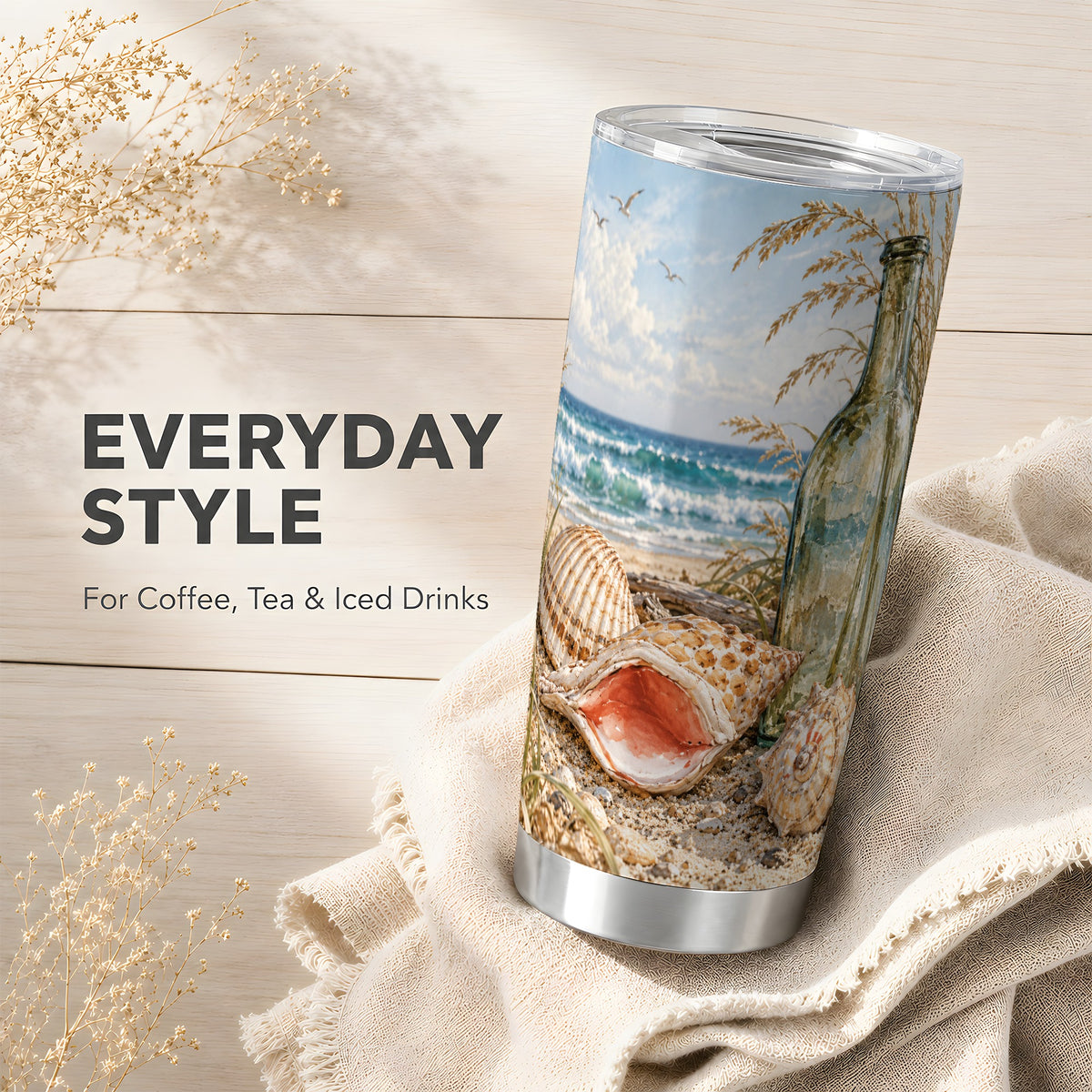 #pl[20oz|Steel] Beach Seashell Tumbler 20oz, Coastal Tumbler, Stainless Steel Travel Cup