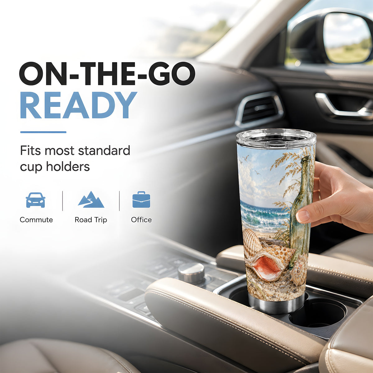 #pl[20oz|Steel] Beach Seashell Tumbler 20oz, Coastal Tumbler, Stainless Steel Travel Cup