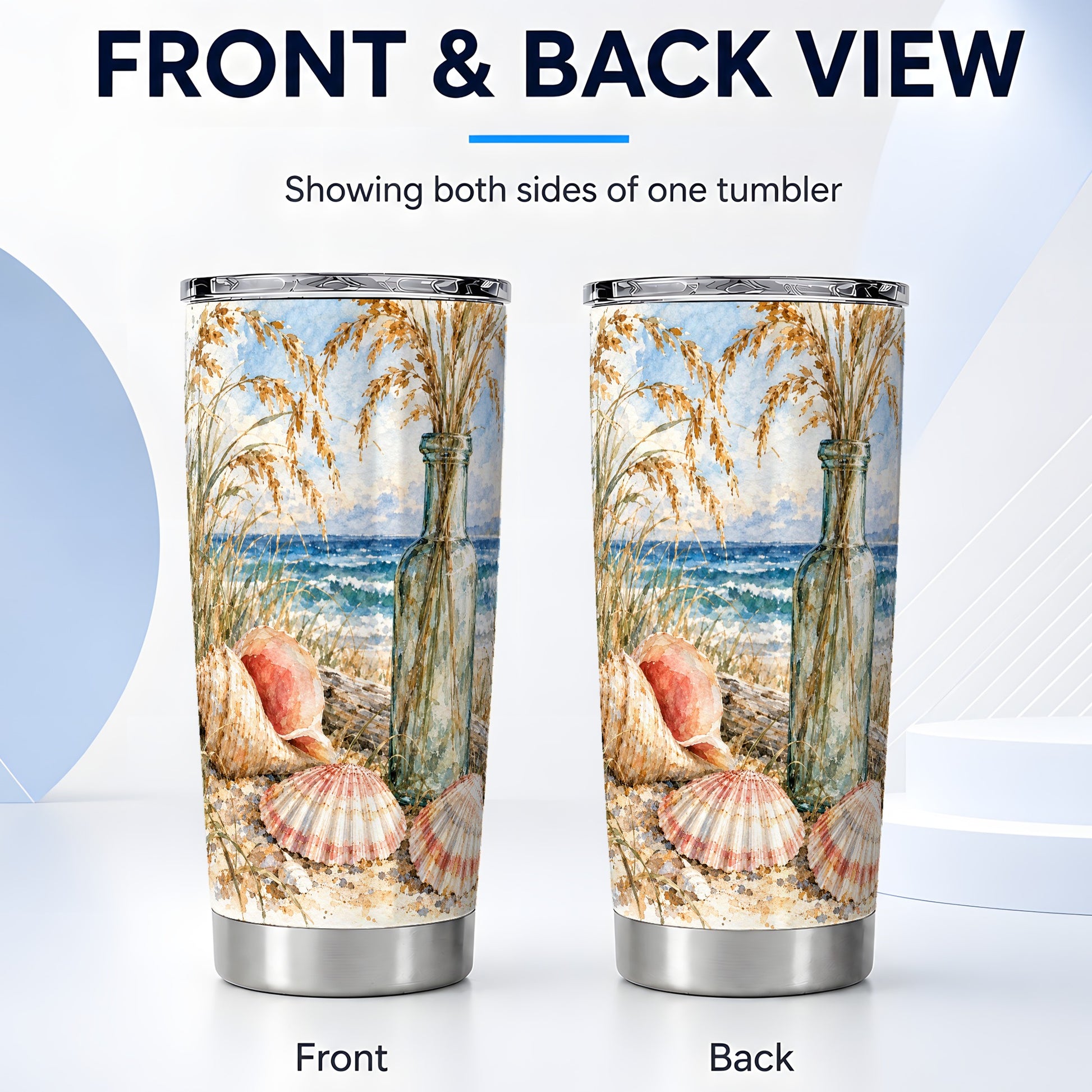 #pl[20oz|Steel] Watercolor Seashell Tumbler 20oz, Beach Tumbler, Stainless Steel Travel Cup