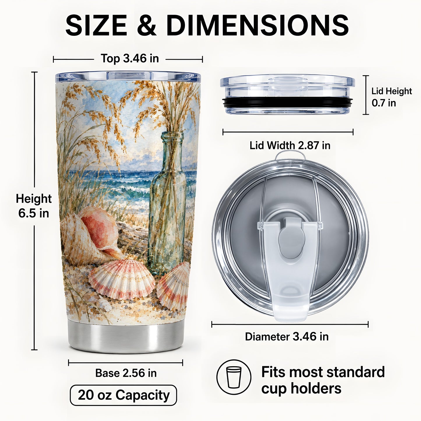 #pl[20oz|Steel] Watercolor Seashell Tumbler 20oz, Beach Tumbler, Stainless Steel Travel Cup
