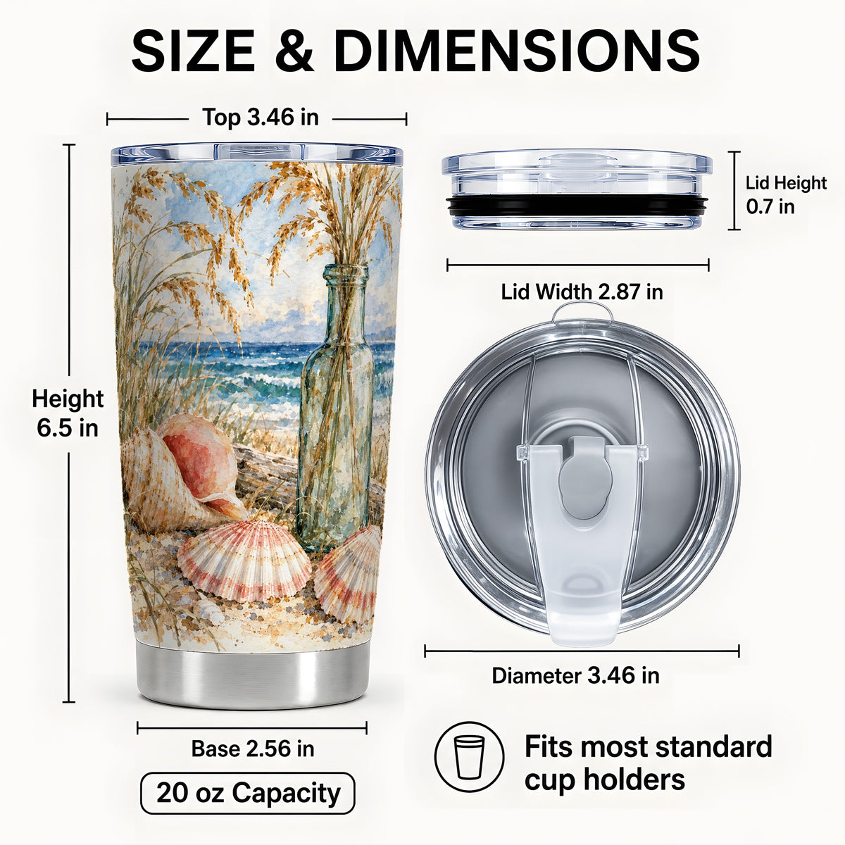 #pl[20oz|Steel] Watercolor Seashell Tumbler 20oz, Beach Tumbler, Stainless Steel Travel Cup