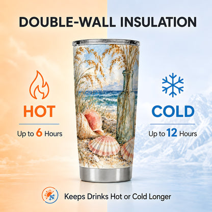 #pl[20oz|Steel] Watercolor Seashell Tumbler 20oz, Beach Tumbler, Stainless Steel Travel Cup