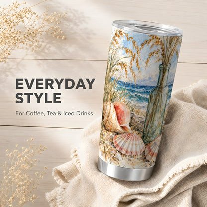 #pl[20oz|Steel] Watercolor Seashell Tumbler 20oz, Beach Tumbler, Stainless Steel Travel Cup