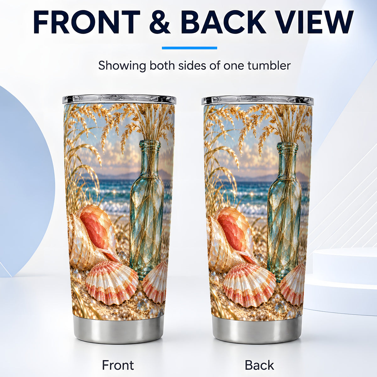 #pl[20oz|Steel] Sunset Seashell Tumbler 20oz, Beach Tumbler, Stainless Steel Travel Cup