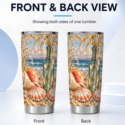 #pl[20oz|Steel] Sunset Seashell Tumbler 20oz, Beach Tumbler, Stainless Steel Travel Cup