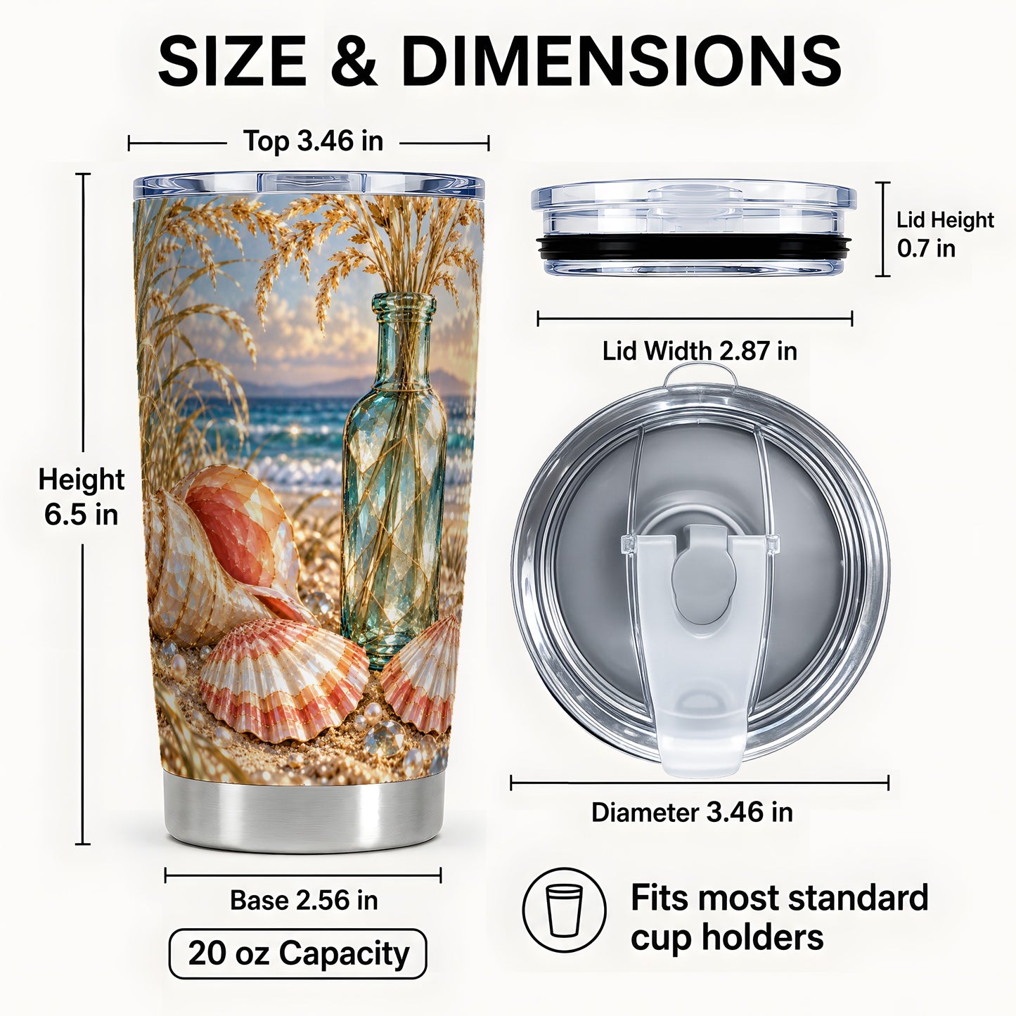 #pl[20oz|Steel] Sunset Seashell Tumbler 20oz, Beach Tumbler, Stainless Steel Travel Cup