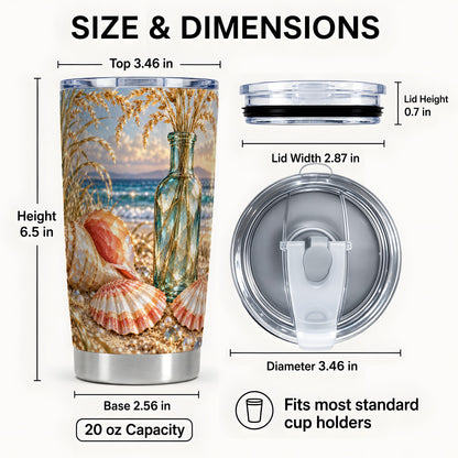 #pl[20oz|Steel] Sunset Seashell Tumbler 20oz, Beach Tumbler, Stainless Steel Travel Cup