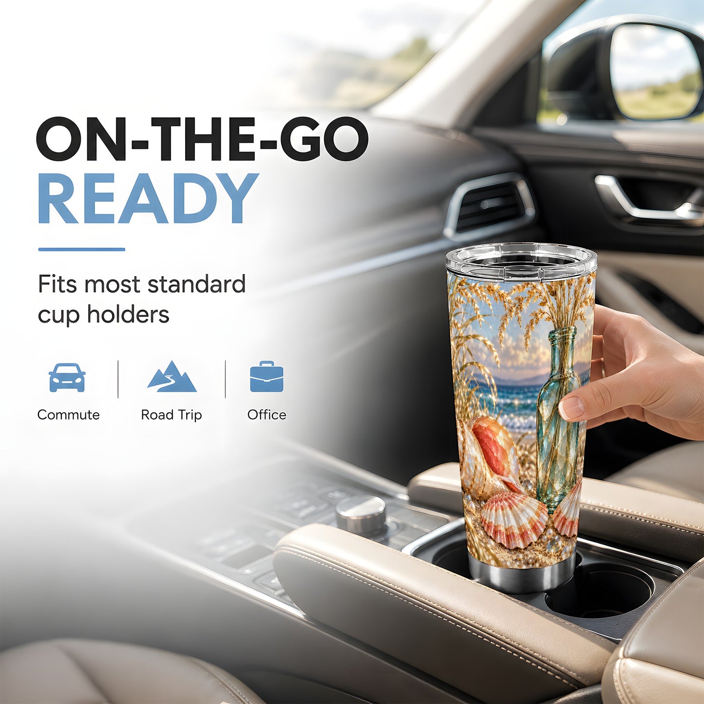 #pl[20oz|Steel] Sunset Seashell Tumbler 20oz, Beach Tumbler, Stainless Steel Travel Cup