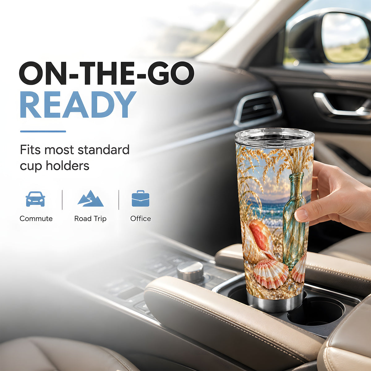 #pl[20oz|Steel] Sunset Seashell Tumbler 20oz, Beach Tumbler, Stainless Steel Travel Cup