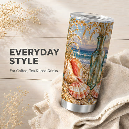 #pl[20oz|Steel] Sunset Seashell Tumbler 20oz, Beach Tumbler, Stainless Steel Travel Cup
