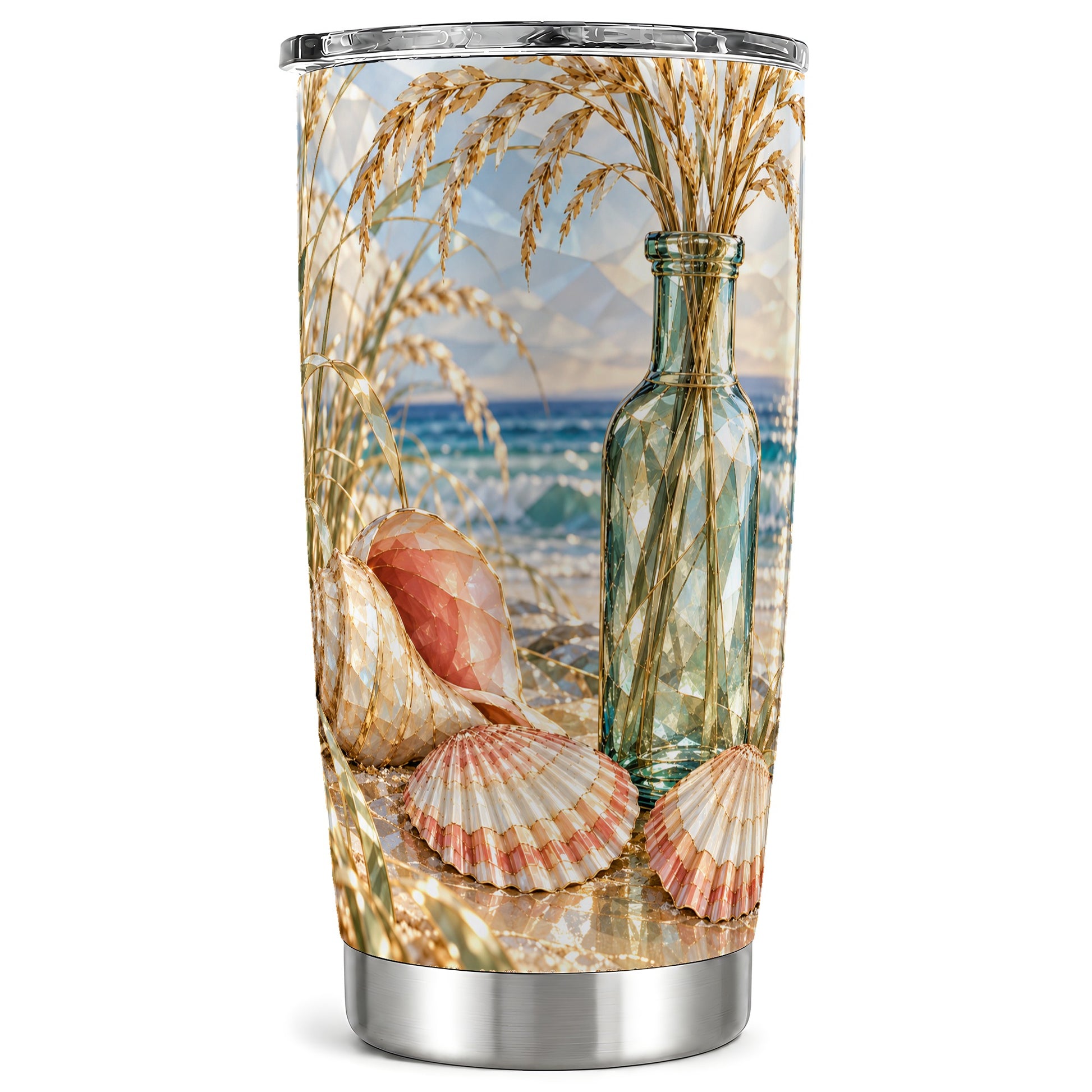 Faceted Seashell Tumbler 20oz, Ocean Tumbler, Stainless Steel Travel Cup
