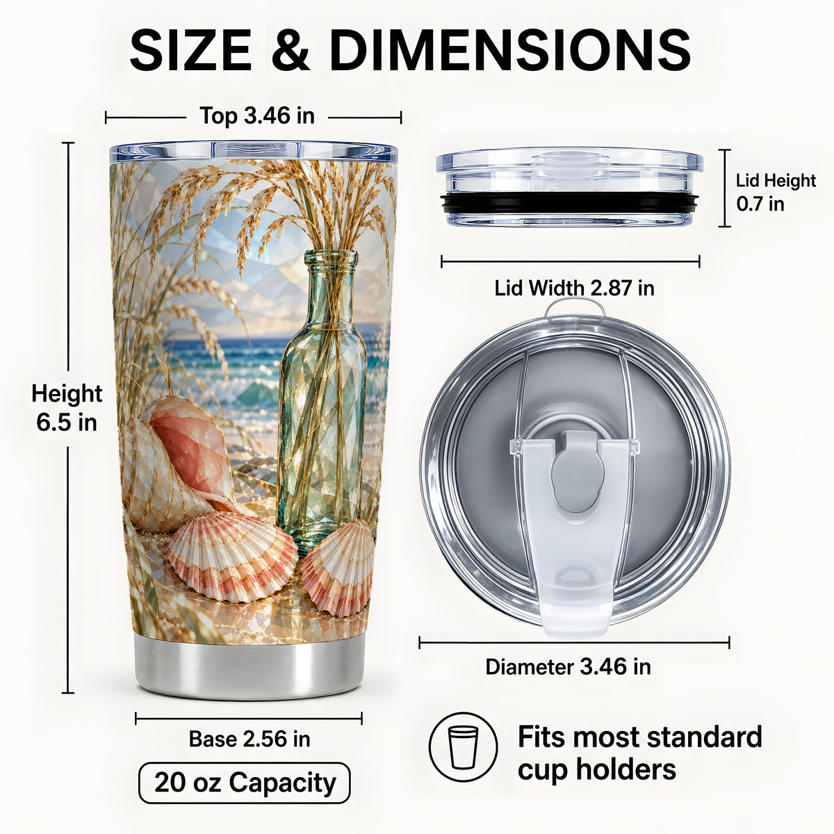 #pl[20oz|Steel] Faceted Seashell Tumbler 20oz, Ocean Tumbler, Stainless Steel Travel Cup