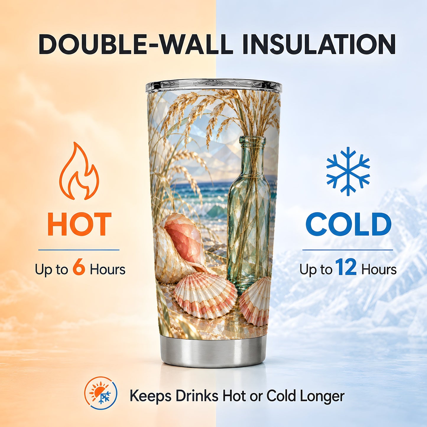 #pl[20oz|Steel] Faceted Seashell Tumbler 20oz, Ocean Tumbler, Stainless Steel Travel Cup