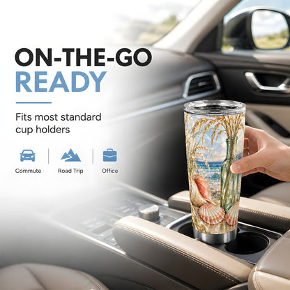 #pl[20oz|Steel] Faceted Seashell Tumbler 20oz, Ocean Tumbler, Stainless Steel Travel Cup