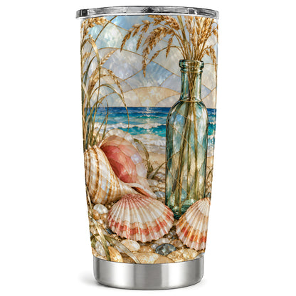 Coastal Seashell Tumbler 20oz, Beach Tumbler, Stainless Steel Travel Cup