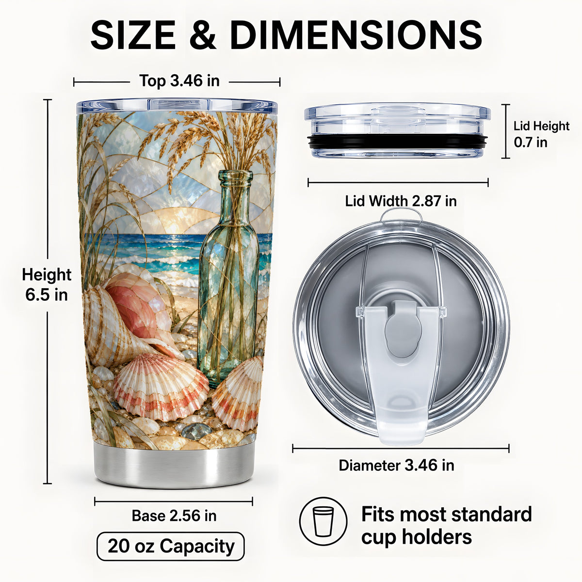 #pl[20oz|Steel] Coastal Seashell Tumbler 20oz, Beach Tumbler, Stainless Steel Travel Cup