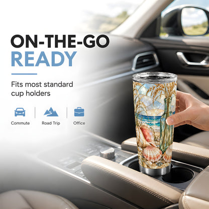#pl[20oz|Steel] Coastal Seashell Tumbler 20oz, Beach Tumbler, Stainless Steel Travel Cup