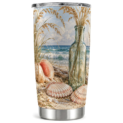 Sea Oats Seashell Tumbler 20oz, Coastal Tumbler, Stainless Steel Travel Cup