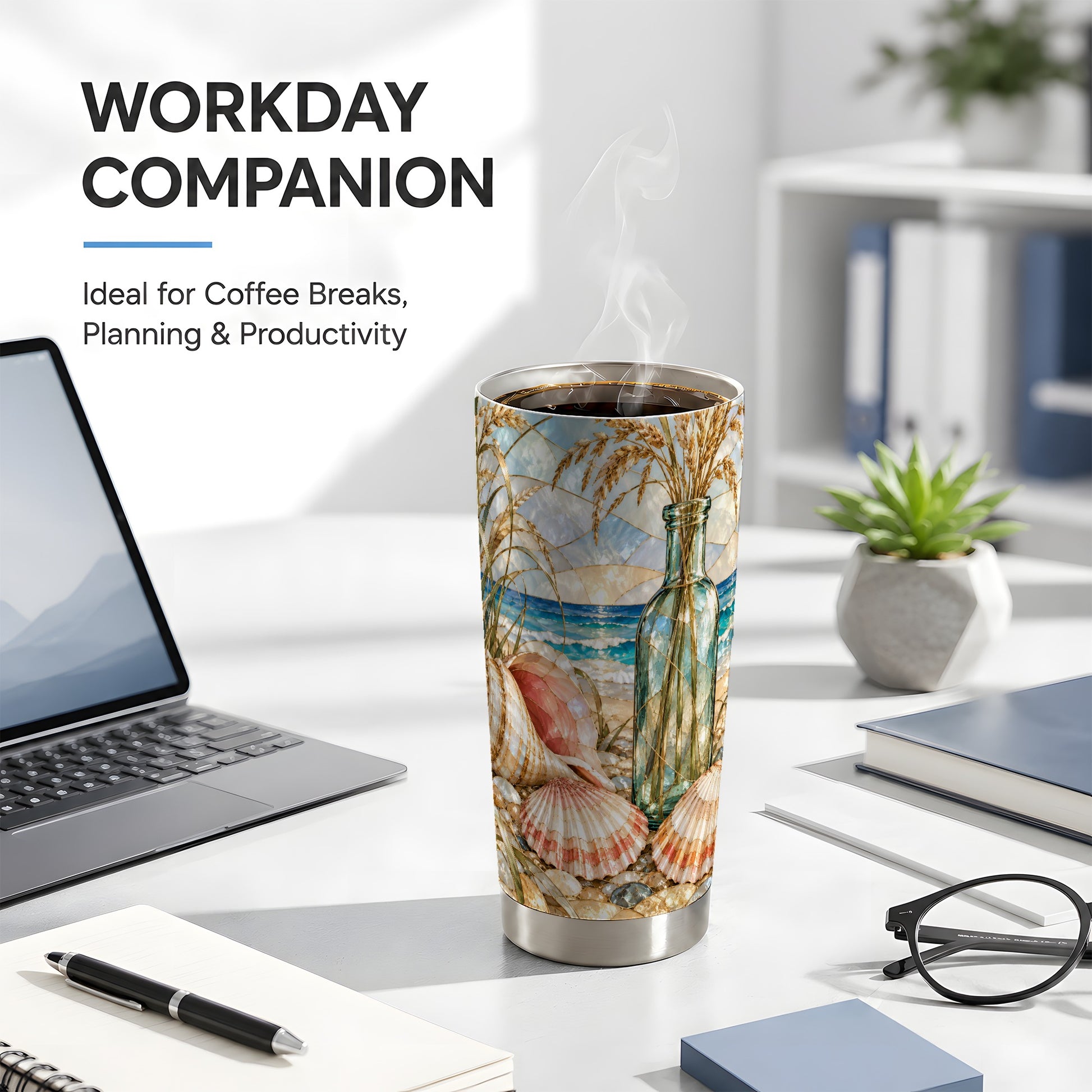 #pl[20oz|Steel] Coastal Seashell Tumbler 20oz, Beach Tumbler, Stainless Steel Travel Cup