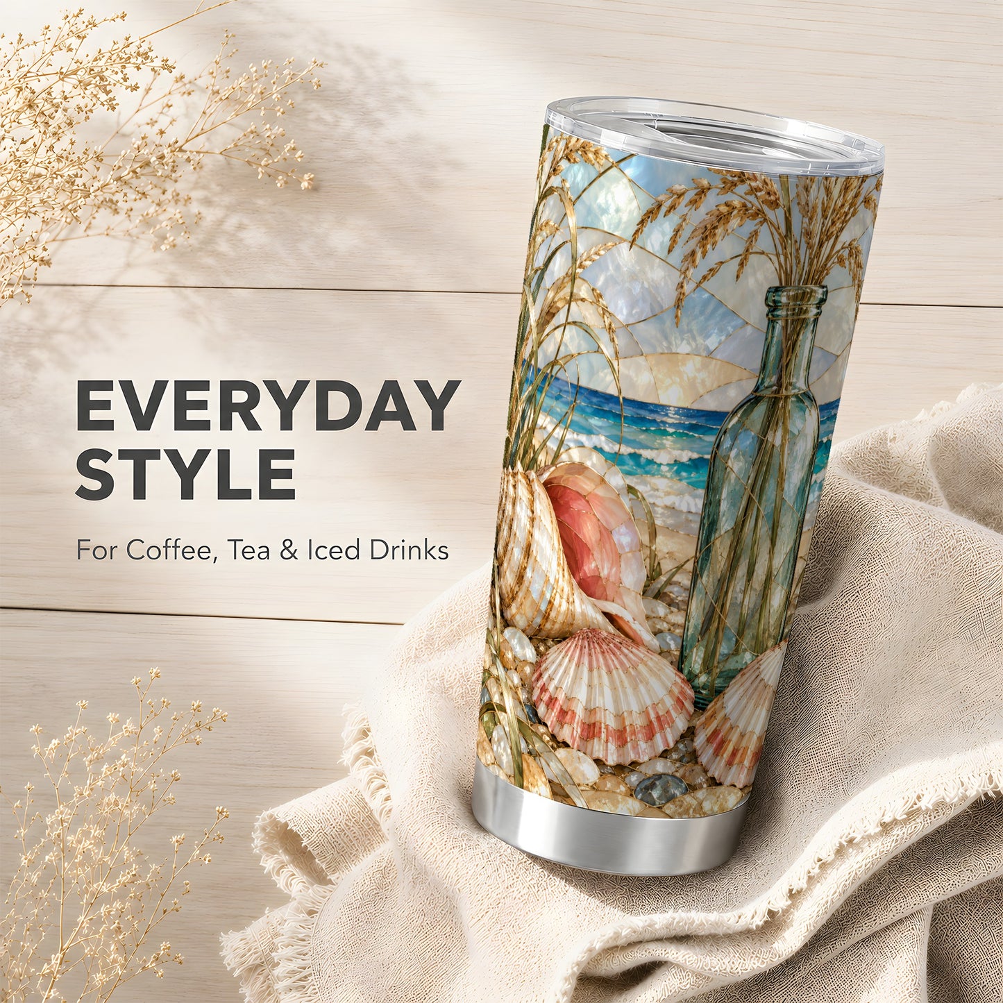 #pl[20oz|Steel] Coastal Seashell Tumbler 20oz, Beach Tumbler, Stainless Steel Travel Cup