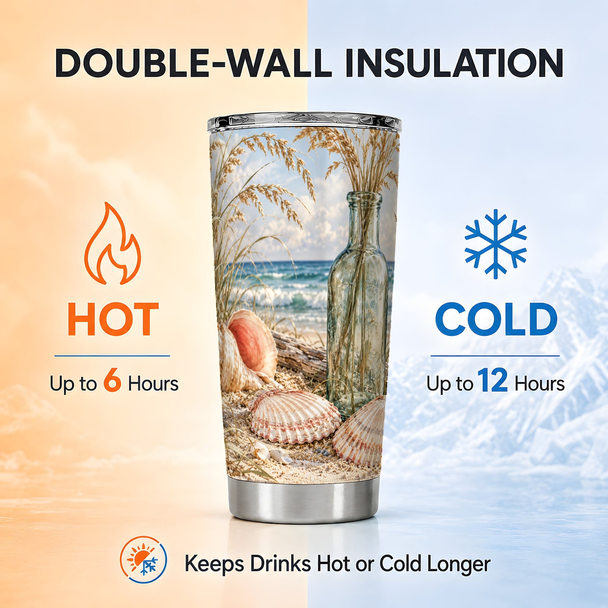 #pl[20oz|Steel] Sea Oats Seashell Tumbler 20oz, Coastal Tumbler, Stainless Steel Travel Cup