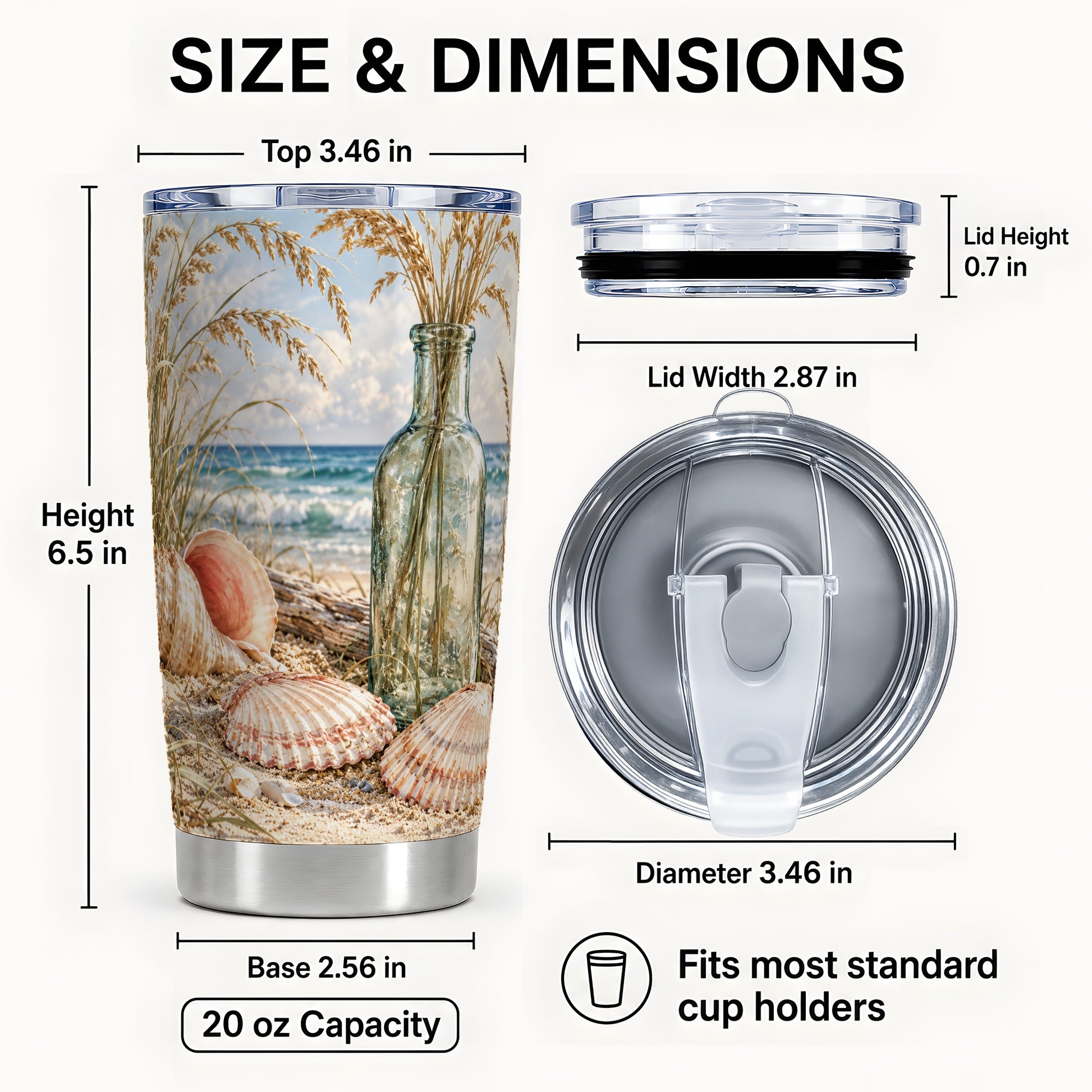 #pl[20oz|Steel] Sea Oats Seashell Tumbler 20oz, Coastal Tumbler, Stainless Steel Travel Cup