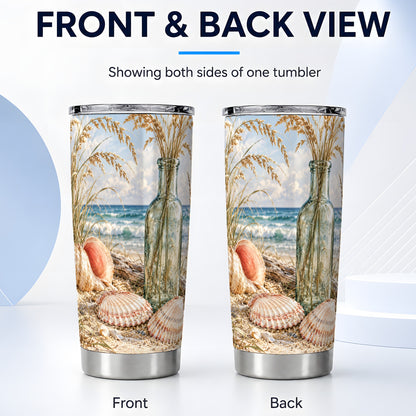 #pl[20oz|Steel] Sea Oats Seashell Tumbler 20oz, Coastal Tumbler, Stainless Steel Travel Cup