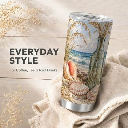 #pl[20oz|Steel] Sea Oats Seashell Tumbler 20oz, Coastal Tumbler, Stainless Steel Travel Cup