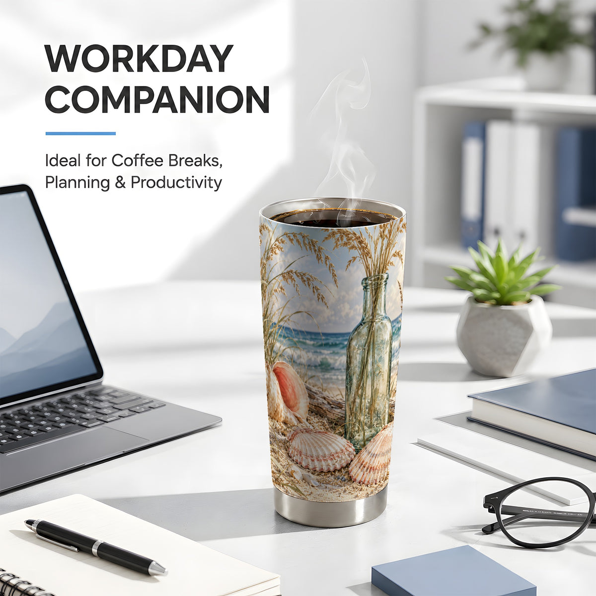 #pl[20oz|Steel] Sea Oats Seashell Tumbler 20oz, Coastal Tumbler, Stainless Steel Travel Cup