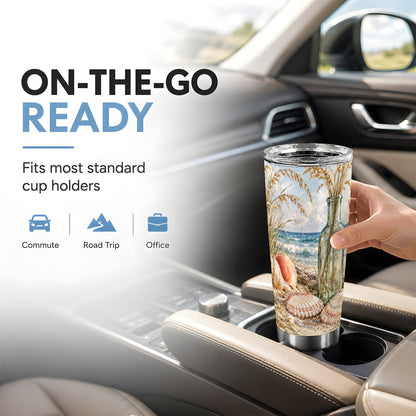 #pl[20oz|Steel] Sea Oats Seashell Tumbler 20oz, Coastal Tumbler, Stainless Steel Travel Cup