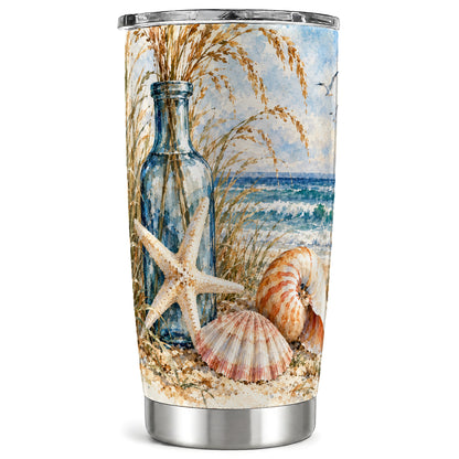 Watercolor Seashell Tumbler 20oz, Beach Tumbler, Stainless Steel Travel Cup