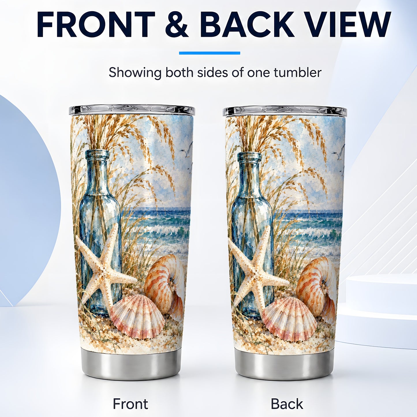 #pl[20oz|Steel] Watercolor Seashell Tumbler 20oz, Beach Tumbler, Stainless Steel Travel Cup