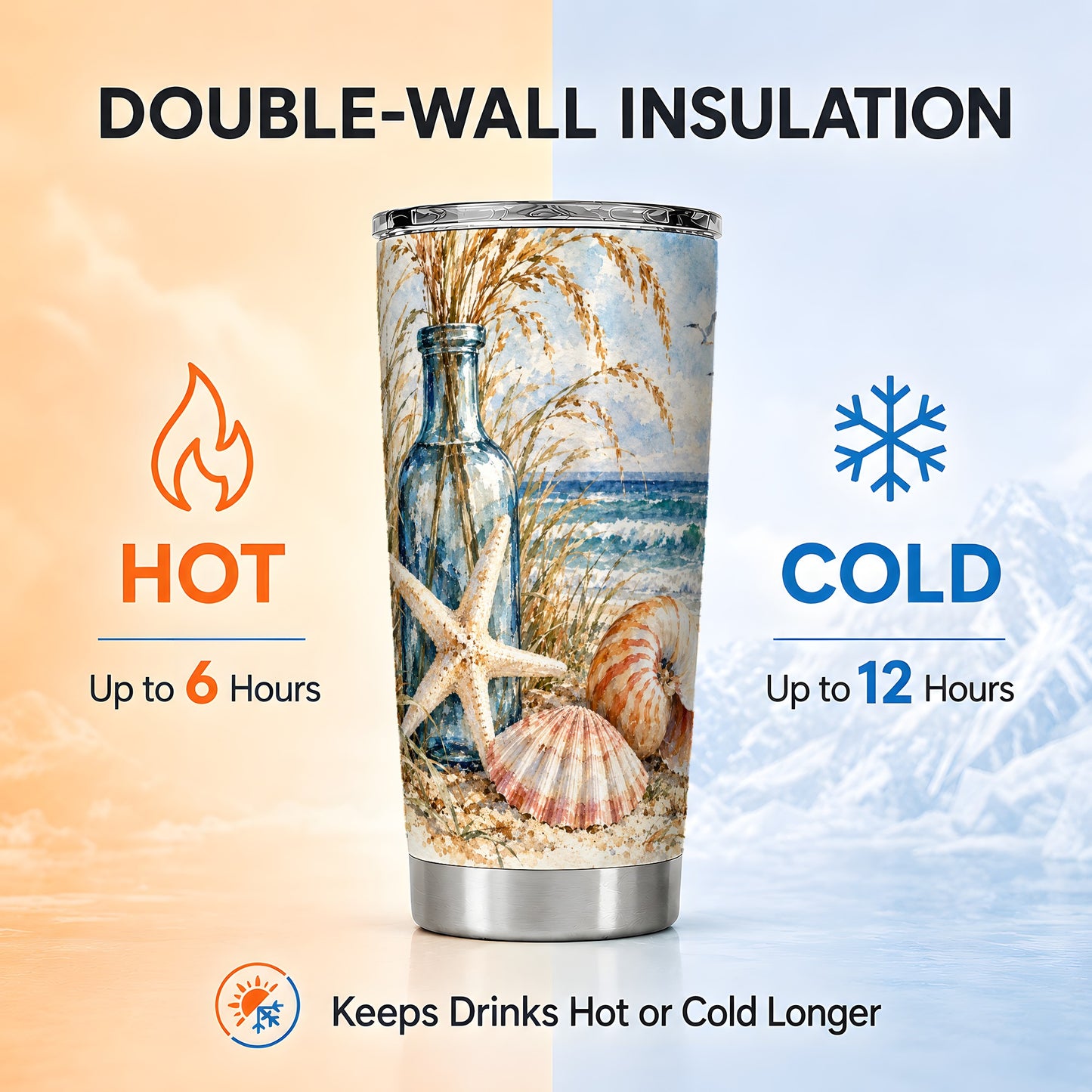 #pl[20oz|Steel] Watercolor Seashell Tumbler 20oz, Beach Tumbler, Stainless Steel Travel Cup