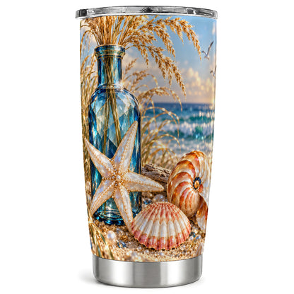 Jeweled Seashell Tumbler 20oz, Coastal Tumbler, Stainless Steel Travel Cup