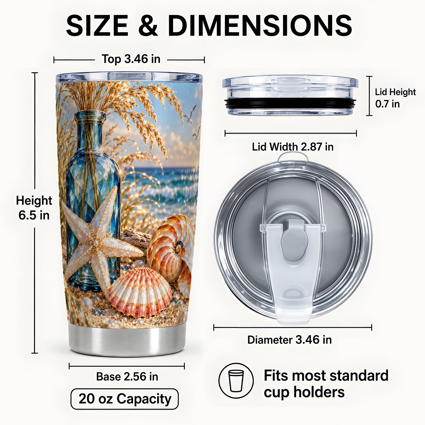 #pl[20oz|Steel] Jeweled Seashell Tumbler 20oz, Coastal Tumbler, Stainless Steel Travel Cup
