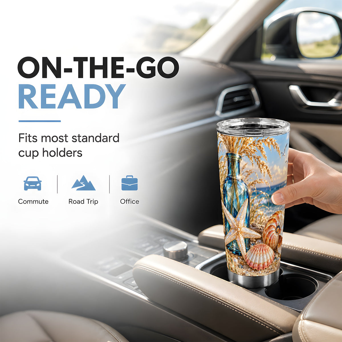 #pl[20oz|Steel] Jeweled Seashell Tumbler 20oz, Coastal Tumbler, Stainless Steel Travel Cup