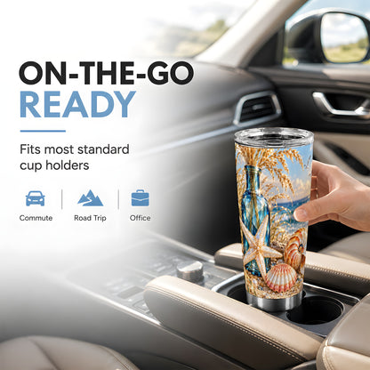 #pl[20oz|Steel] Jeweled Seashell Tumbler 20oz, Coastal Tumbler, Stainless Steel Travel Cup