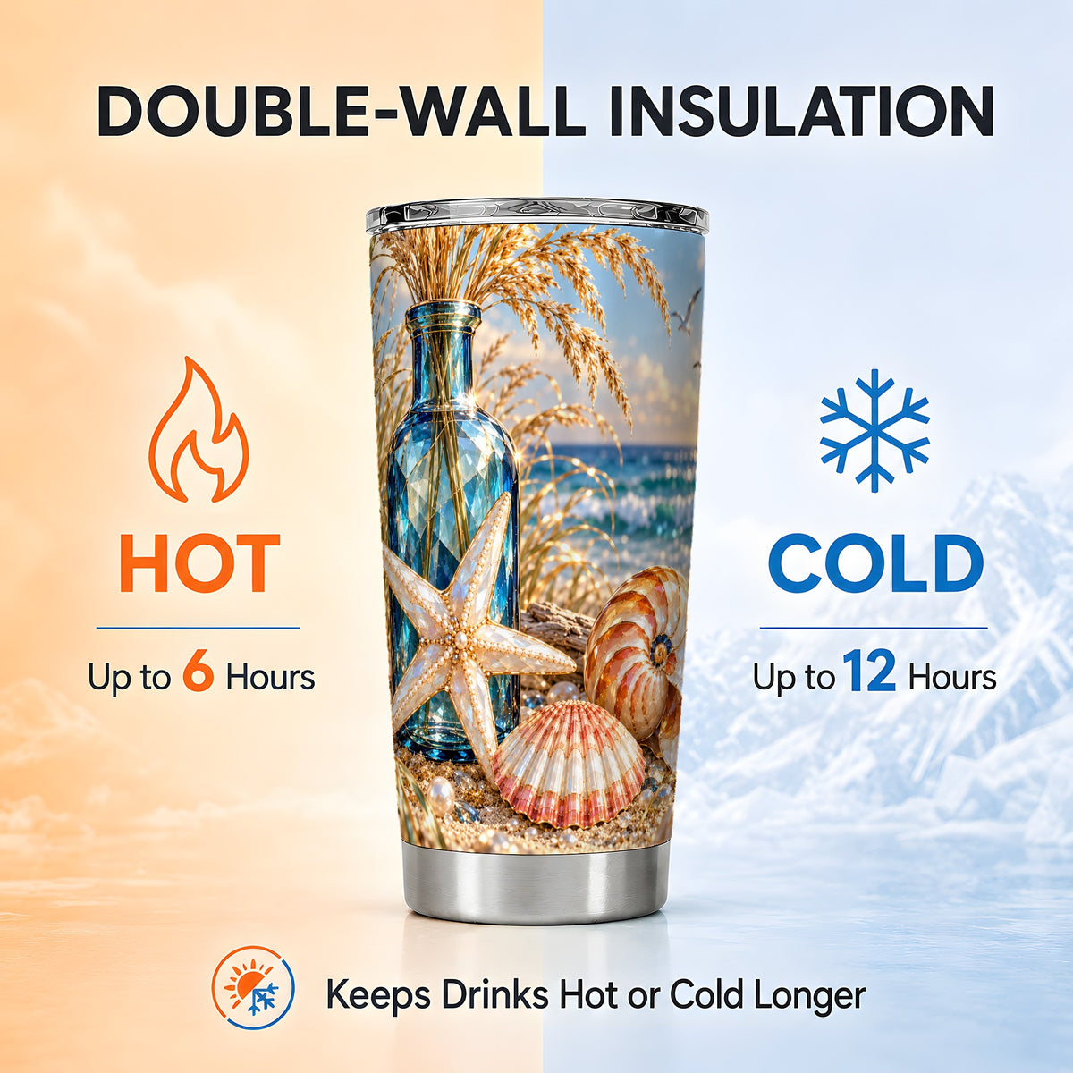#pl[20oz|Steel] Jeweled Seashell Tumbler 20oz, Coastal Tumbler, Stainless Steel Travel Cup