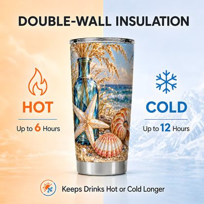 #pl[20oz|Steel] Jeweled Seashell Tumbler 20oz, Coastal Tumbler, Stainless Steel Travel Cup