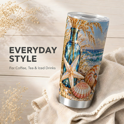 #pl[20oz|Steel] Jeweled Seashell Tumbler 20oz, Coastal Tumbler, Stainless Steel Travel Cup