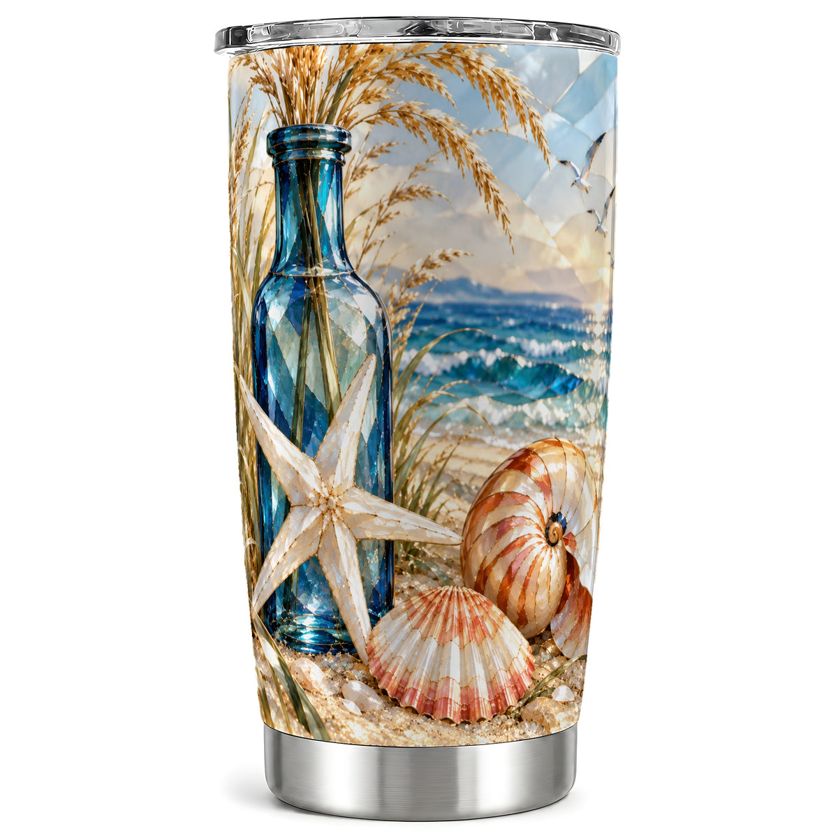 Seashell Starfish Tumbler 20oz, Beach Tumbler, Stainless Steel Travel Cup