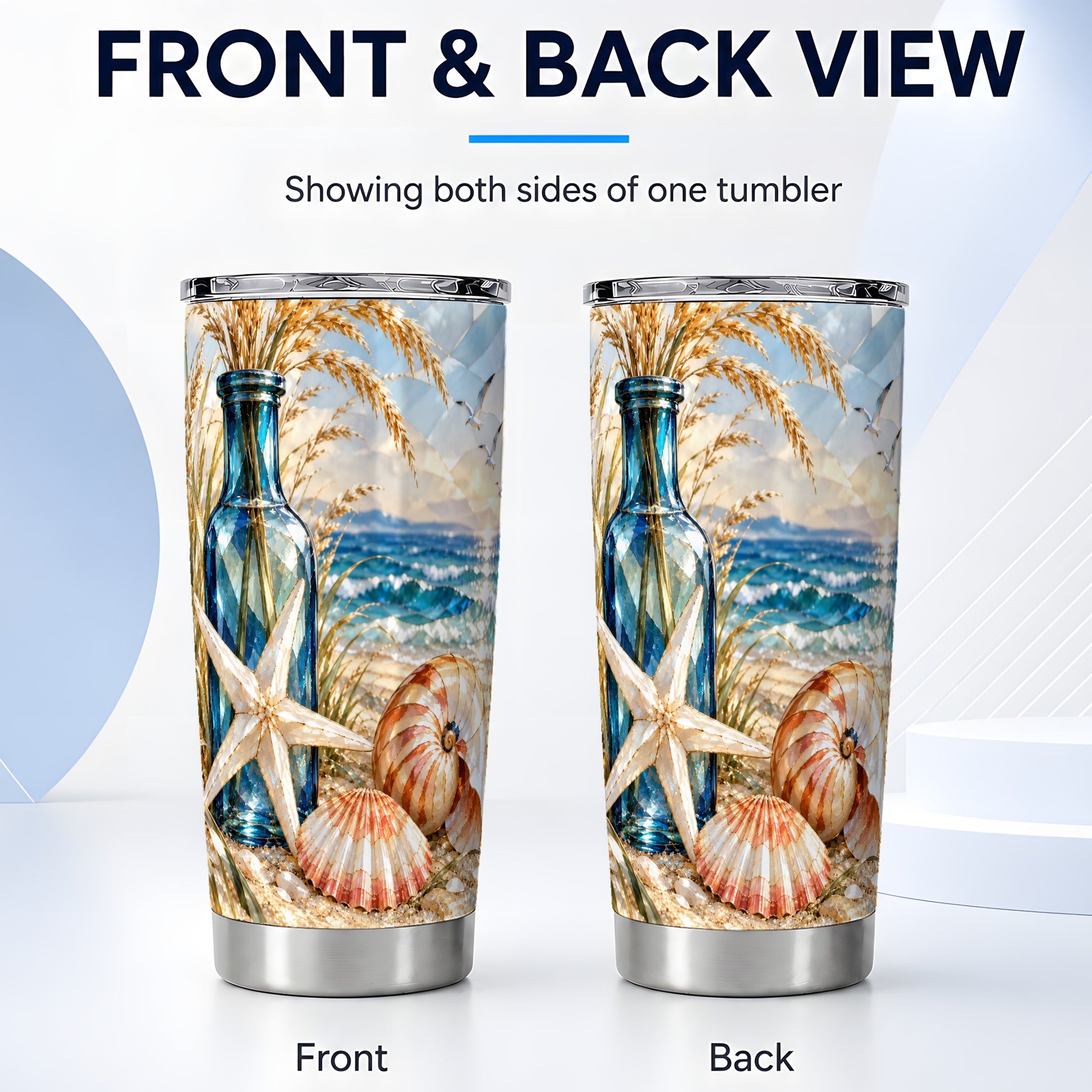 #pl[20oz|Steel] Seashell Starfish Tumbler 20oz, Beach Tumbler, Stainless Steel Travel Cup