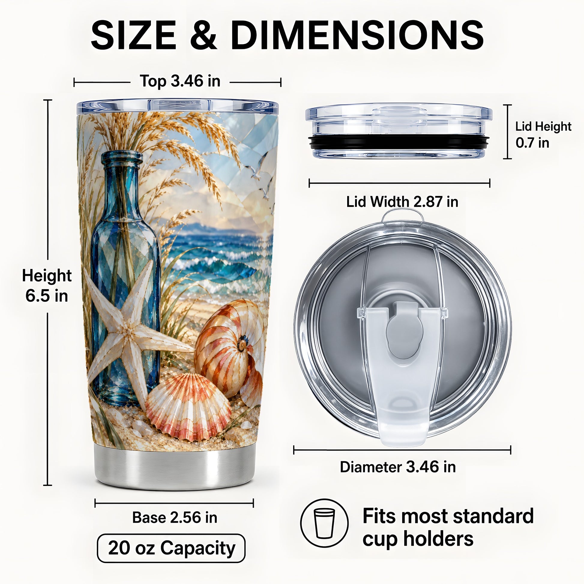 #pl[20oz|Steel] Seashell Starfish Tumbler 20oz, Beach Tumbler, Stainless Steel Travel Cup
