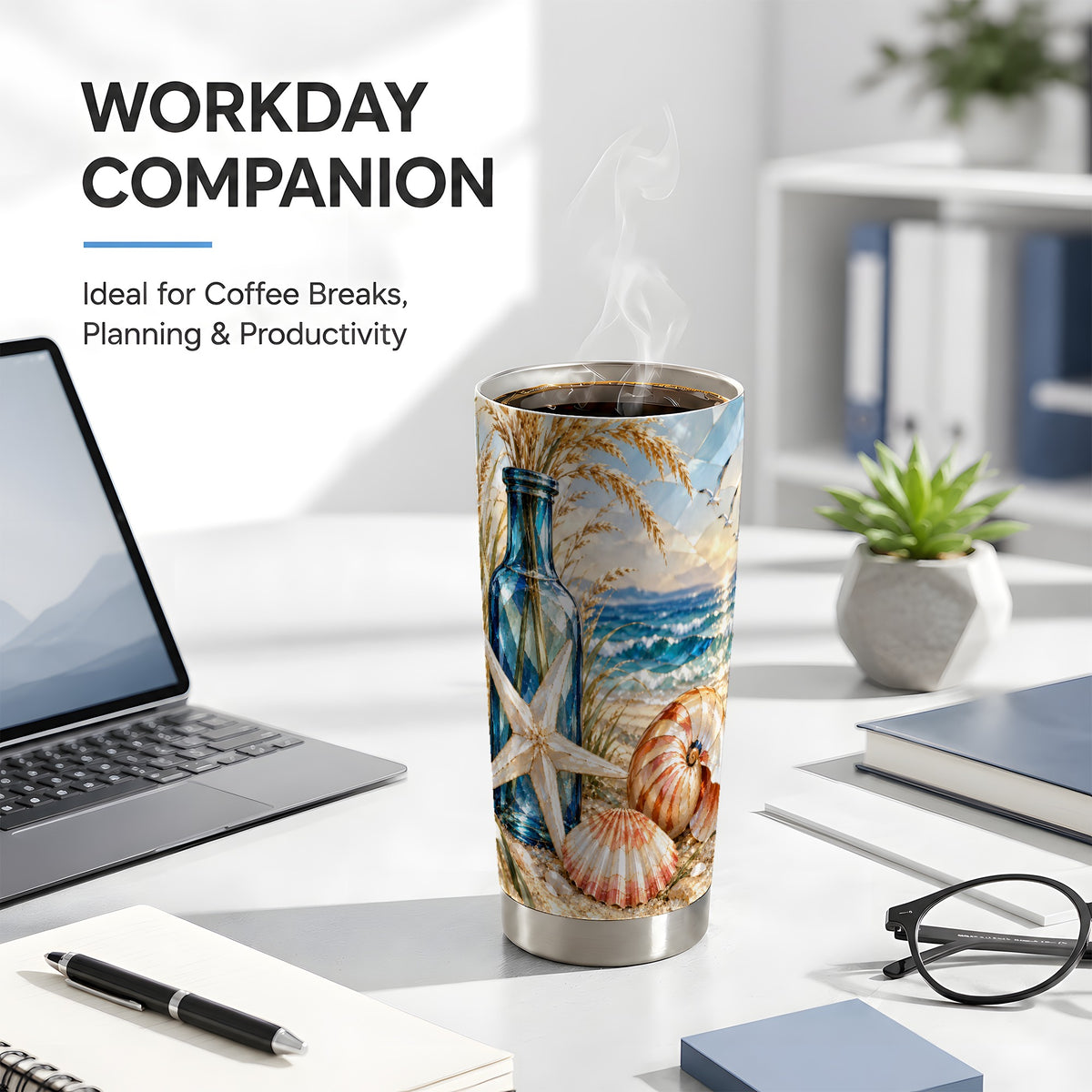 #pl[20oz|Steel] Seashell Starfish Tumbler 20oz, Beach Tumbler, Stainless Steel Travel Cup