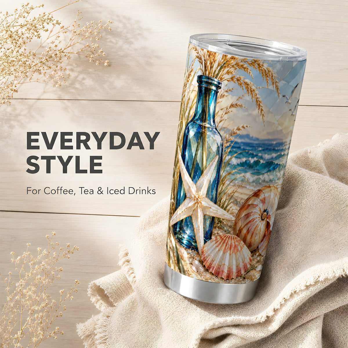 #pl[20oz|Steel] Seashell Starfish Tumbler 20oz, Beach Tumbler, Stainless Steel Travel Cup
