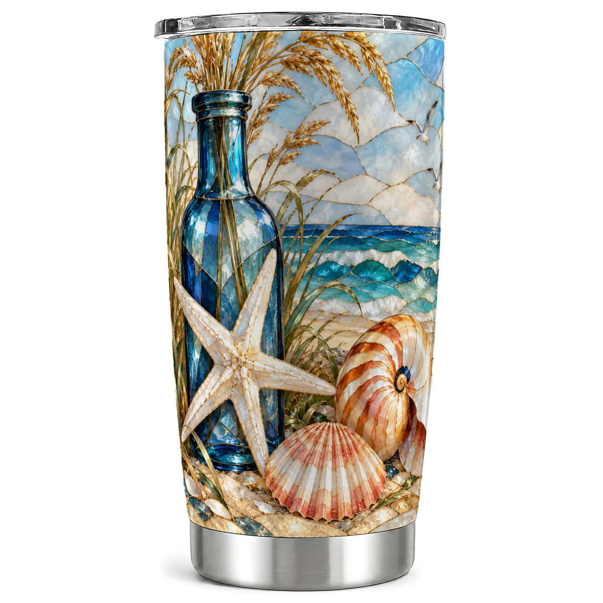 Coastal Seashell Tumbler 20oz, Beach Tumbler, Stainless Steel Travel Cup