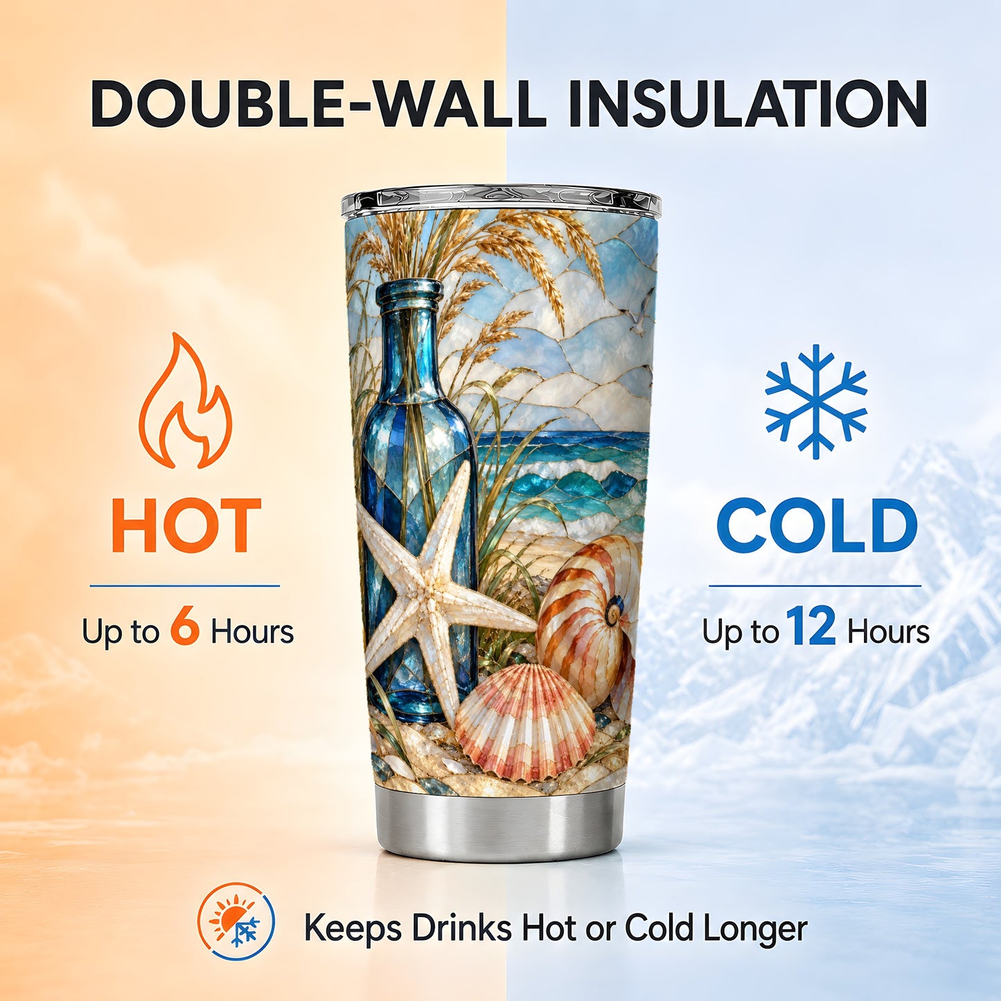 #pl[20oz|Steel] Coastal Seashell Tumbler 20oz, Beach Tumbler, Stainless Steel Travel Cup