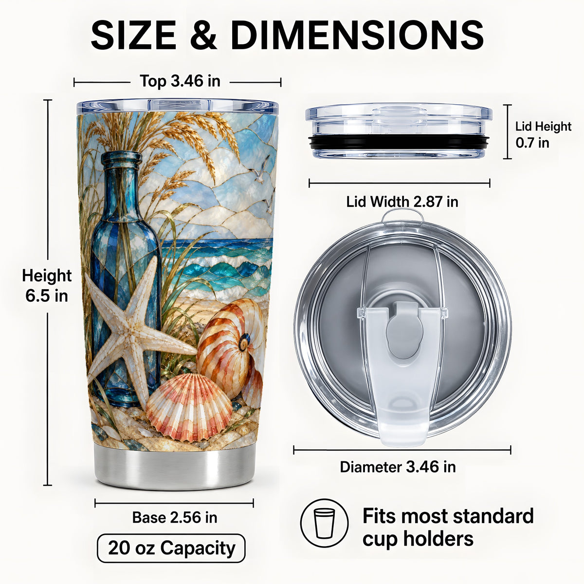 #pl[20oz|Steel] Coastal Seashell Tumbler 20oz, Beach Tumbler, Stainless Steel Travel Cup