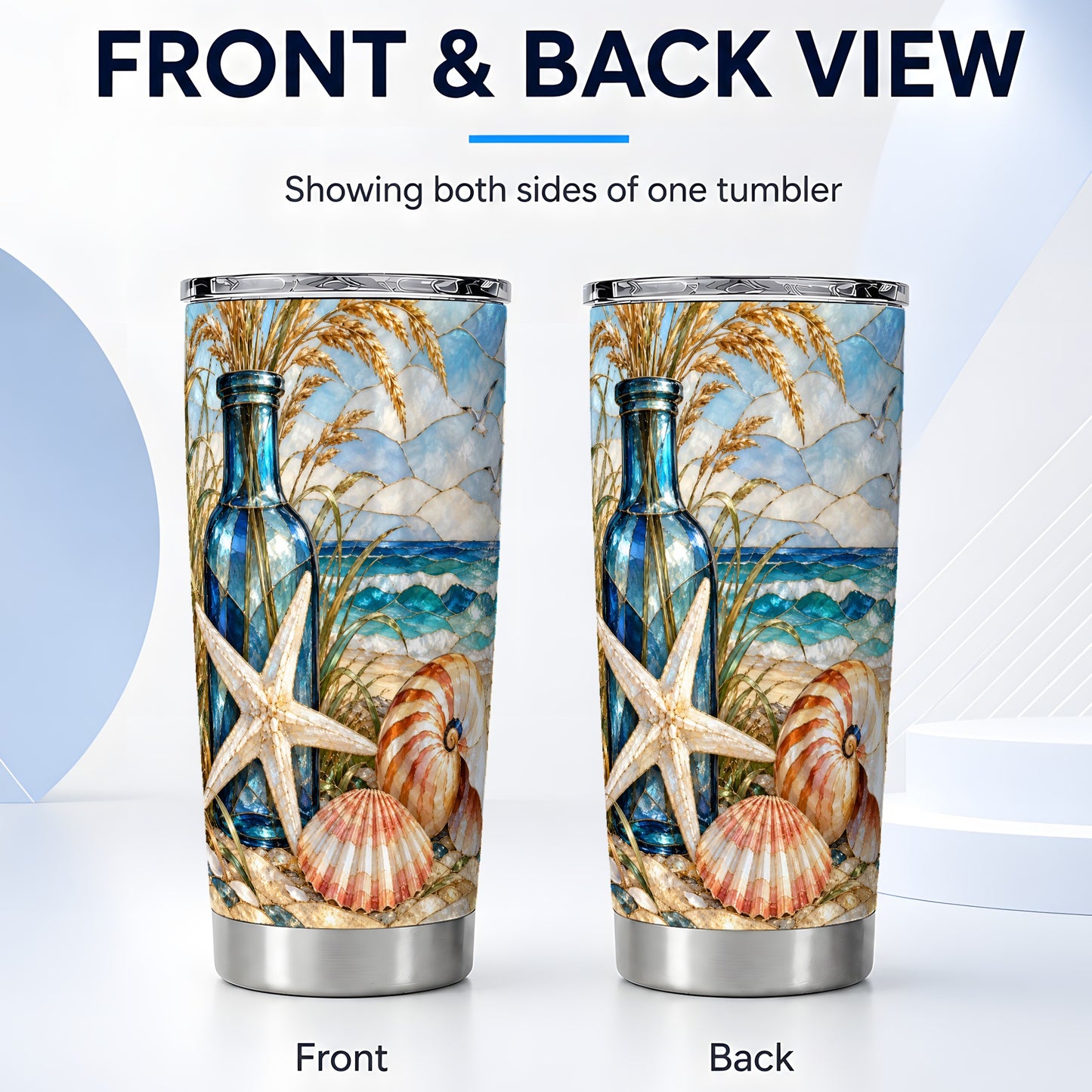 #pl[20oz|Steel] Coastal Seashell Tumbler 20oz, Beach Tumbler, Stainless Steel Travel Cup